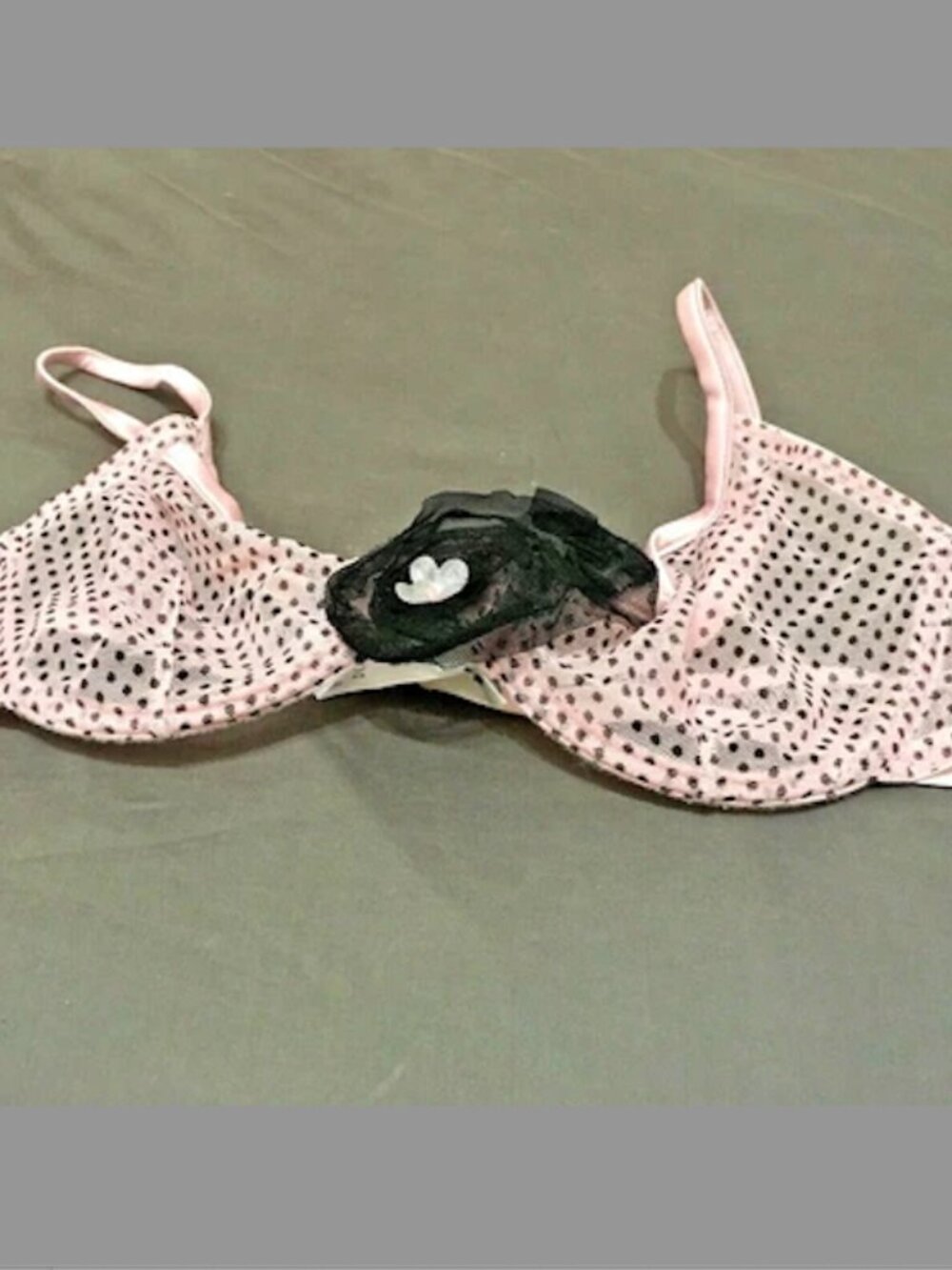 Intimissimi Vintage Bra Polka Dot Applique Pink/Black SZ 34C